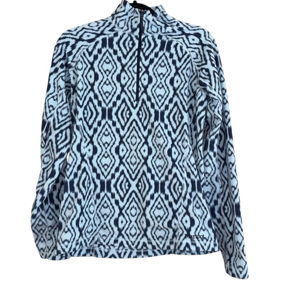 Marmot Rocklin Quarter Zip Navy Light Blue Geo Pattern Fleece Jacket Women's M - Picture 1 of 16
